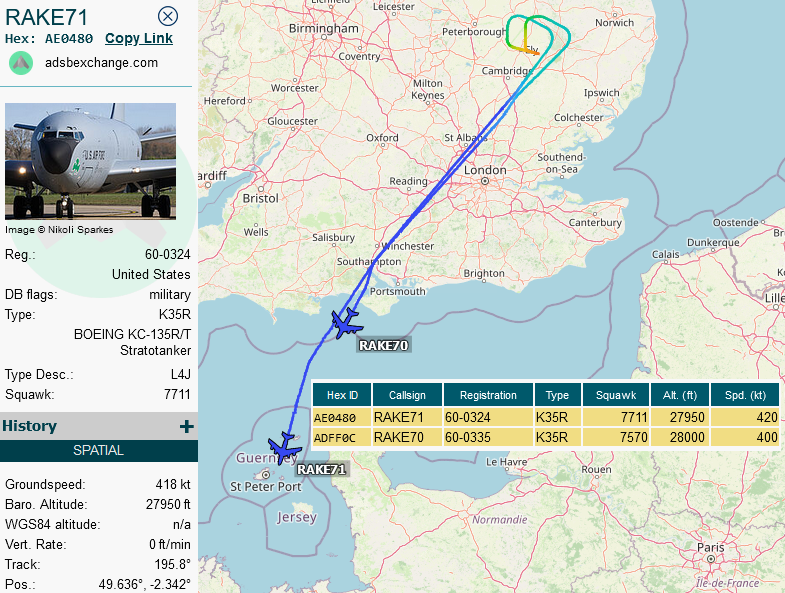 SirListenalot's tweet photo. #KC135's #ADFF0C as #RAKE70 and #AE0480 as #RAKE71 en route Mildenhall - Rota, Spain for an upcoming #E4 support mission
#G20SummitDelhi https://t.co/ylsMk8XF4Z