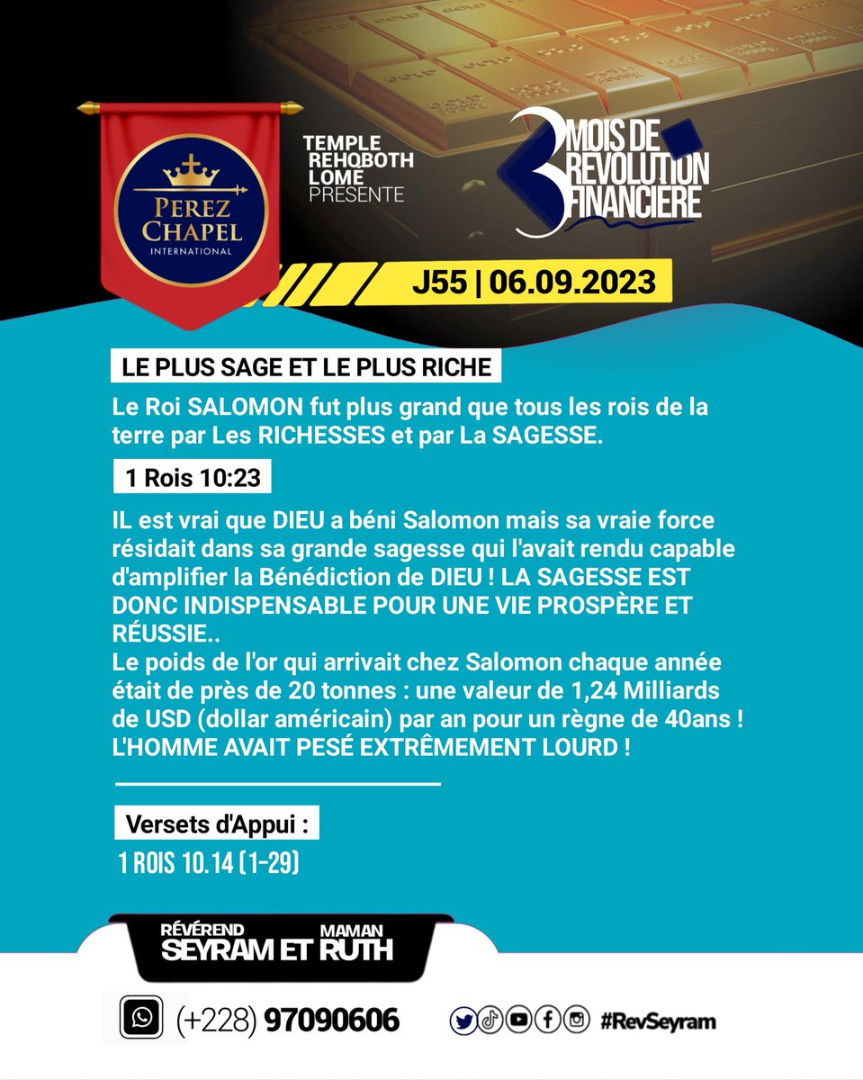 RevSeyram's tweet image. J55 | #3Mois de 
#RevolutionFinanciere 
#Meditation #SAGESSE #RICHESSE #PCIRehobothLome 
#RevSeyram et #MamanRuth
