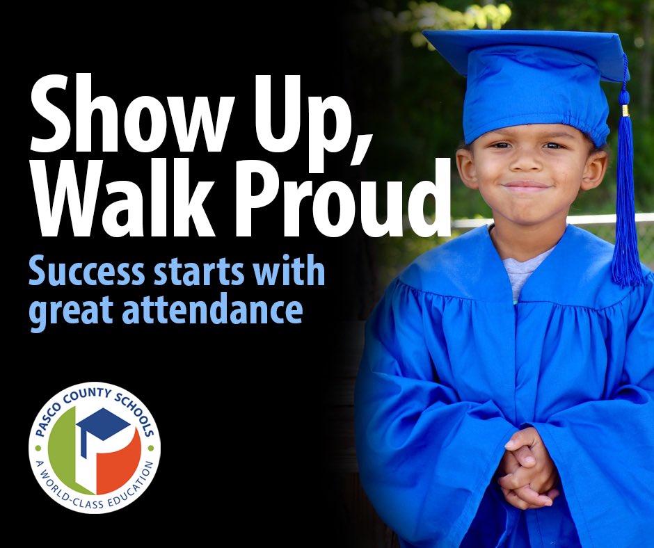 Students with fewer absences read at an earlier age. Even as early as preschool, it’s important to make sure that children are at school every day. #ShowUpWalkProud #SchoolEveryDay 
 <a href="/pascoschools/">Pasco County Schools</a>