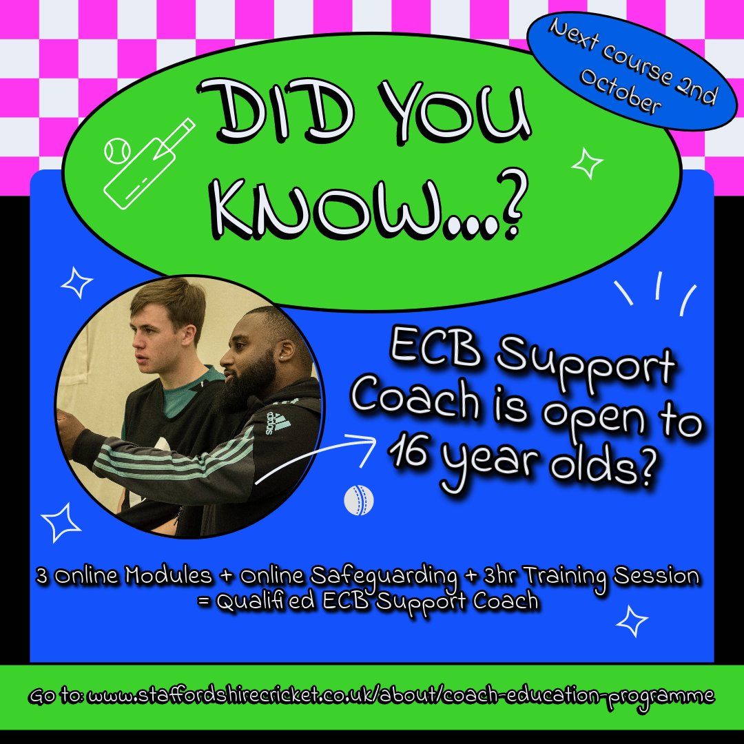 ECB Support Coach places still available!

Next course: 2nd Oct at Stoke College

Book here: staffordshirecricket.co.uk/about/coach-ed…