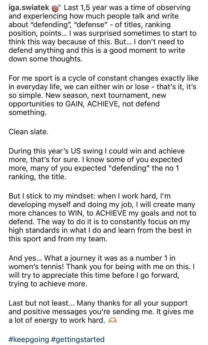 hilshanskyi's tweet image. By adding the #gettingstarted hashtag to her post-USO reflections post, Iga is signaling to us that she is just warming up 😉