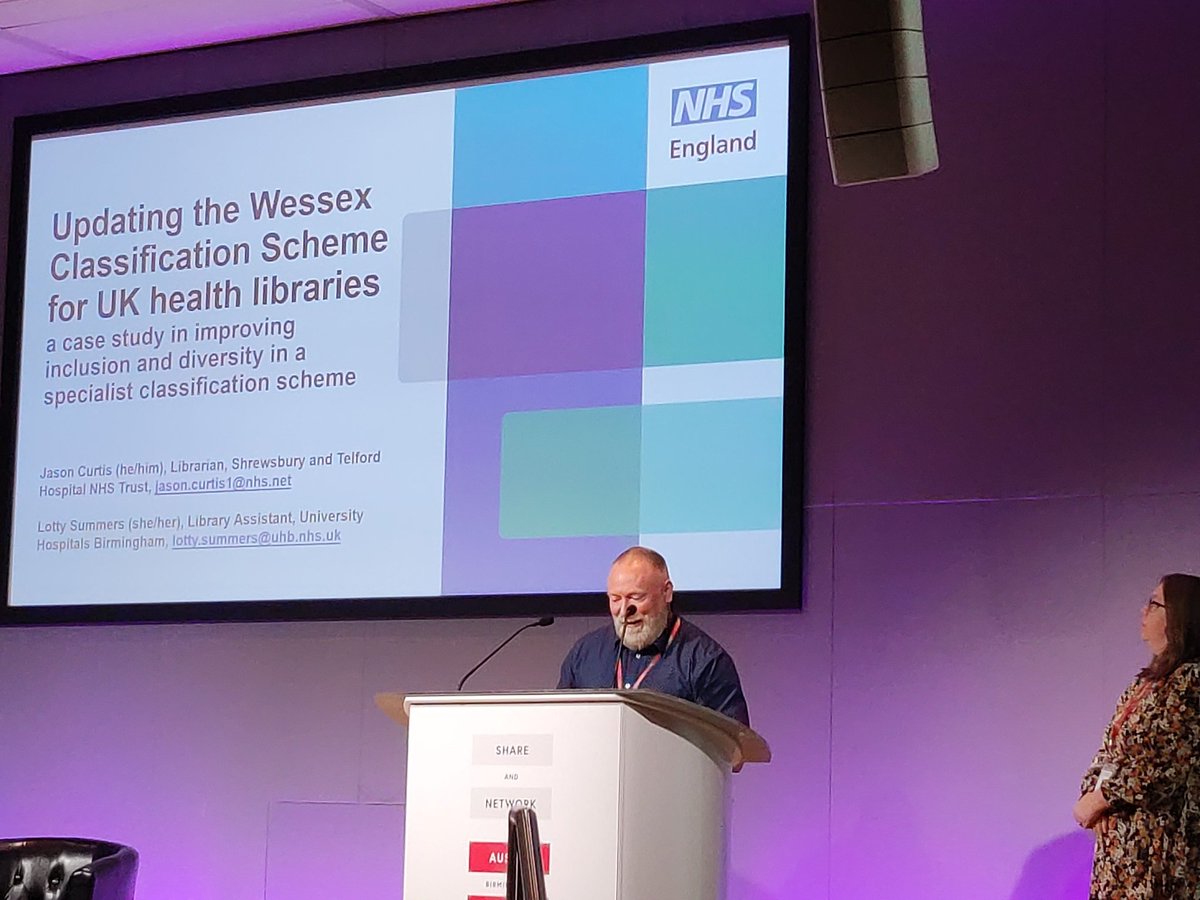 imrana_g's tweet photo. Jason and Lotty presenting on the project updating the Wessex Classification @NHSE_WTE @CILIPHLG #CILIPMDG23 https://t.co/LVGHkq8UtE