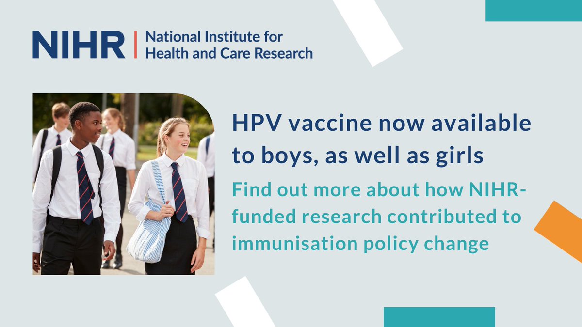 NIHRtakepart's tweet photo. With the help of NIHR-funded research, the HPV vaccine was made available to boys as well as girls. This could potentially prevent more than 100,000 cancers over the next 50 years! 🙌

Discover more about the research that led to this change: https://t.co/6DFgHG7pXd https://t.co/aPBpU7KLnz