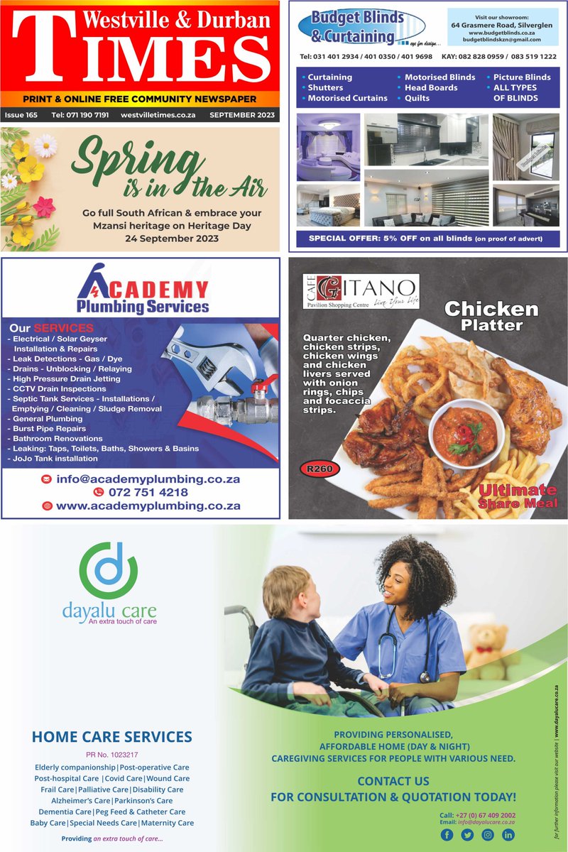 westvilletimes's tweet photo. Read Westville &amp; Durban Times Latest Issue 165 September 2023 free online now:
https://t.co/KgEhmiE7go #durban #Advertising #Marketing https://t.co/khO98nA8Ga