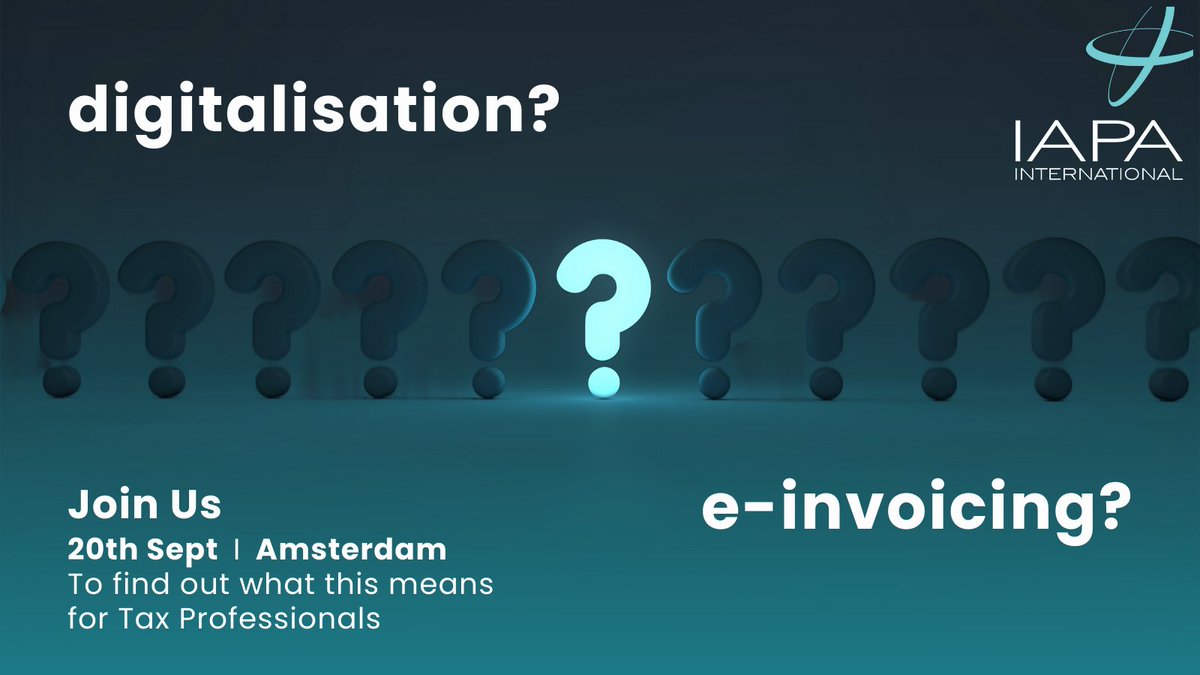 IAPAIntl's tweet photo. The World of Indirect Tax is evolving - Join #GregMayne from @Price_Bailey and #ChrisPark from @avalara who will discuss & debate the #digitalisation of indirect #taxes and #einvoicing, and what this means for the tax profession.
Visit https://t.co/10XloPwIfW
#iapa #events https://t.co/d1W6cecozm
