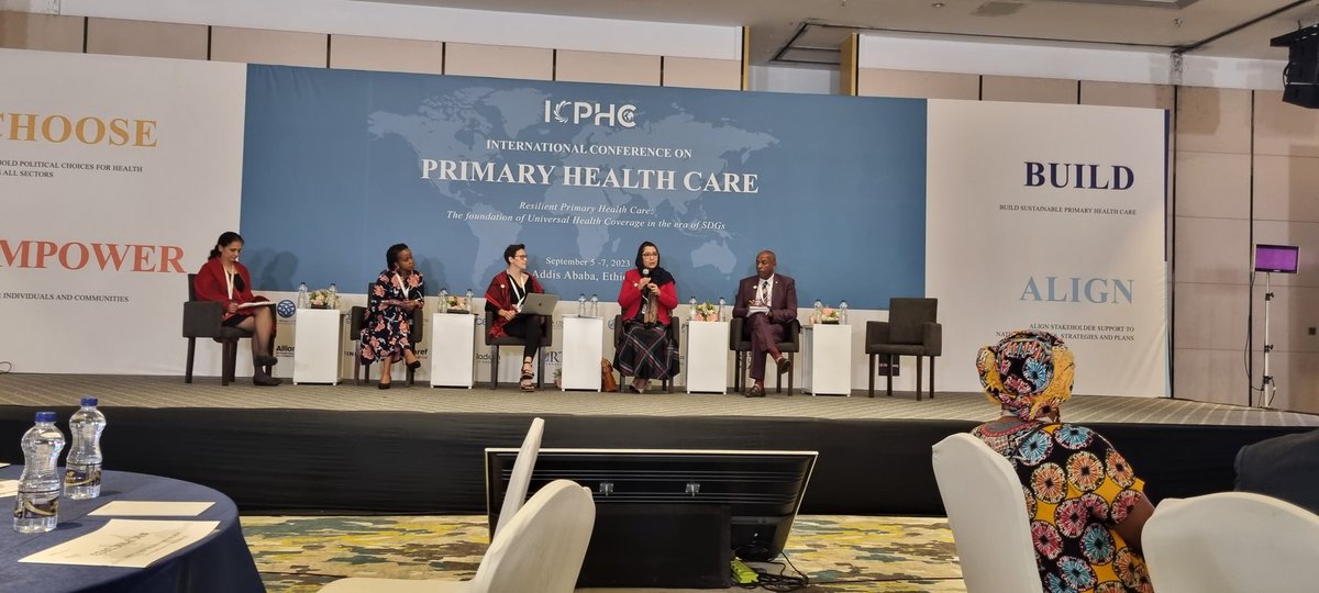 It's happening now!  Panel discussion on Building Sustainable Primary Health Care. 3 Key ingredients are sustained political leadership, domestic financing, and ensuring people as stakeholders #icphc23 #FMoHethiopia
