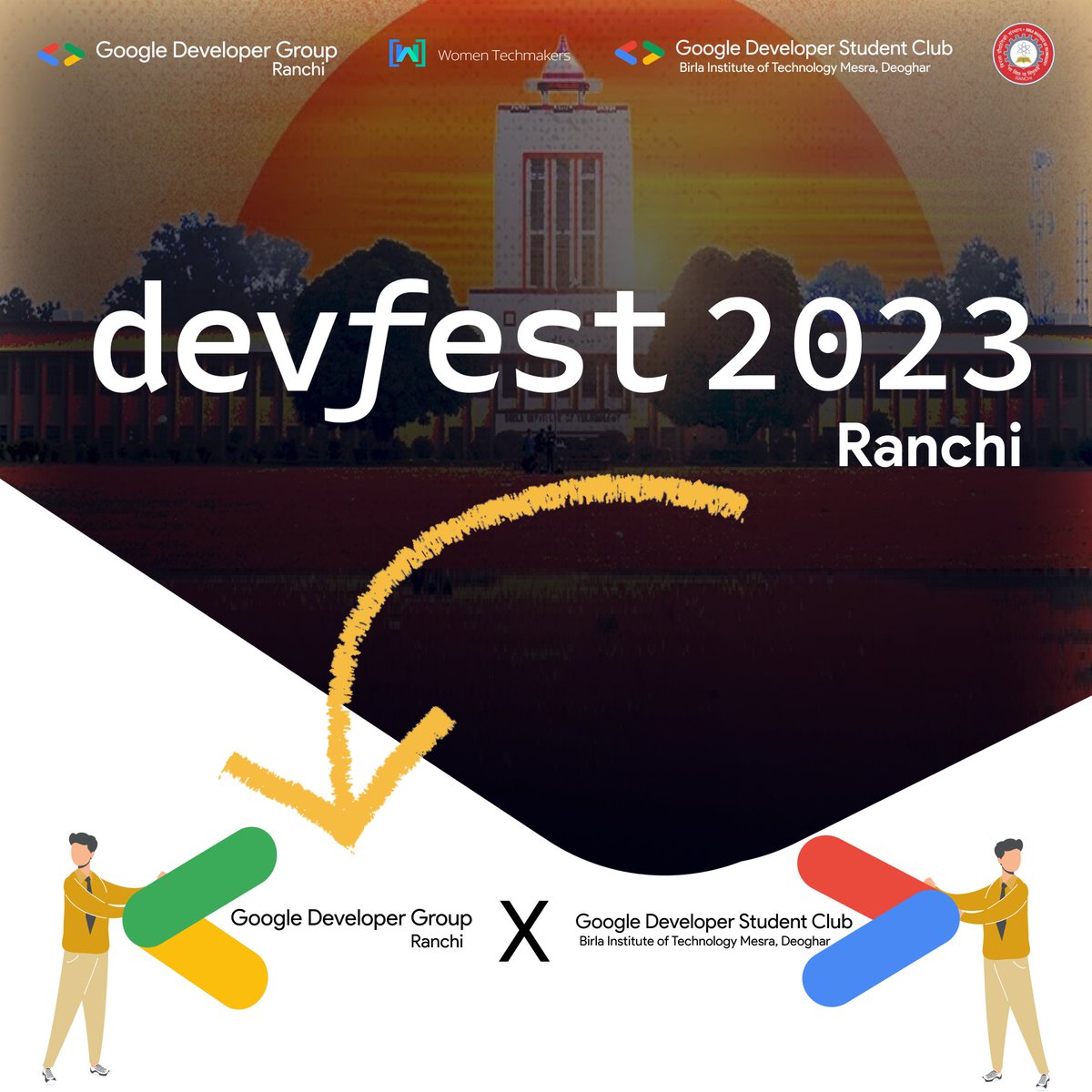 gdgrnc's tweet photo. GDSC Birla institute Of Technology, Mesra, Deoghar is teaming  up with GDG Ranchi  as community partner to bring DevFest 2023🚀🚀🚀
Stay tuned for event updates! 🌐🔥
 #DevFest2023 #TechPartnership  #GDGRanchi #Google #WTMRanchi #WTM #Android https://t.co/lvhix8087z