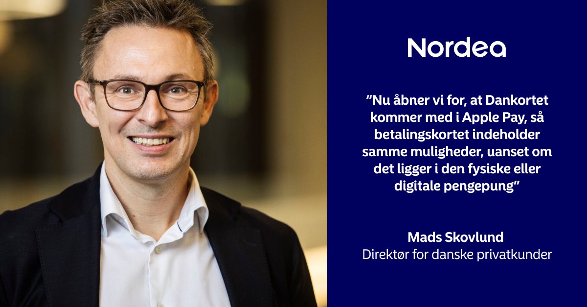 Vi udvider igen vores brede vifte af fysiske og digitale betalingsløsninger, når vores kunder i løbet af næste år også kan betale med Dankort-delen af deres Visa/Dankort, når de bruger mobilen eller smartwatch i butikkerne i Danmark: nordea.com/da/nyhed/norde… #ApplePay