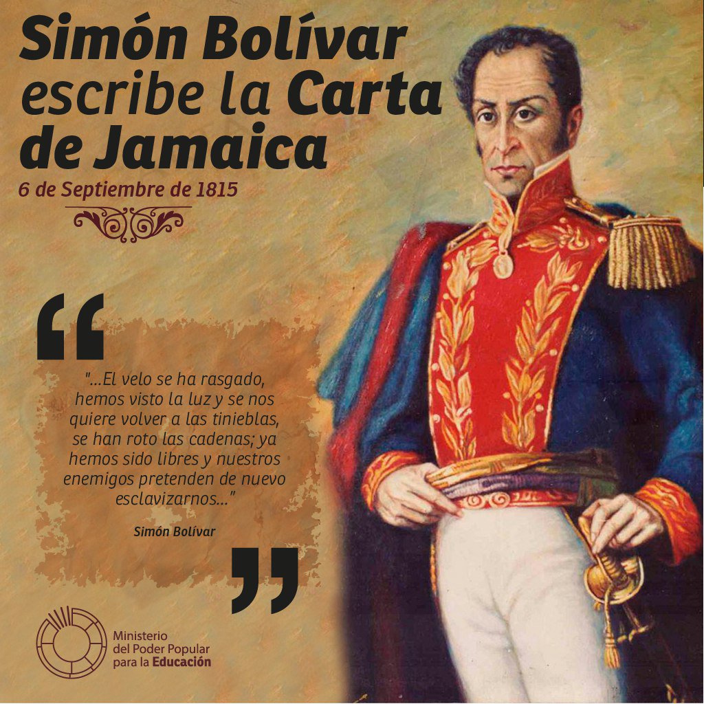El #06Sep de 1815 Simón Bolívar nuestro Libertador escribe la carta de Jamaica.
@PrensaCmdteGral 
@Aux2danirgua