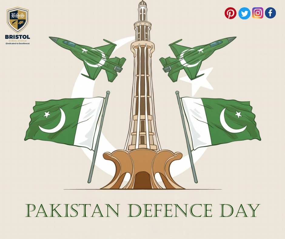 SystemBristol's tweet photo. 𝐏𝐀𝐊𝐈𝐒𝐓𝐀𝐍 𝐃𝐄𝐅𝐄𝐍𝐂𝐄 𝐃𝐀𝐘  🇵🇰 !

Defense Day is a solemn occasion to remember the tenacity and valour of our country's armed forces during the 1965 war with India. 

#bristolschoolsystem #AddmissionOpen #BSS2023 #defenceday #6September https://t.co/vr5a0ohDXM