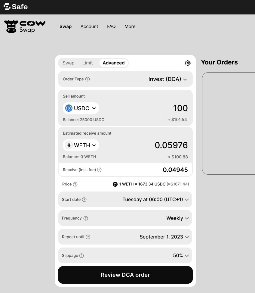 anxolin's tweet photo. @avsa @koeppelmann @avsa , that's a feature, not a bug 😉
Imo TWAP is meant to be executed over a short period of time. 

When people want to use longer times, what they look for is to do a DCA order (Dollar Cost Averaging). 

Here is our DCA proposal, which we plan to do if there's a demand! https://t.co/37zhrRhn4Z