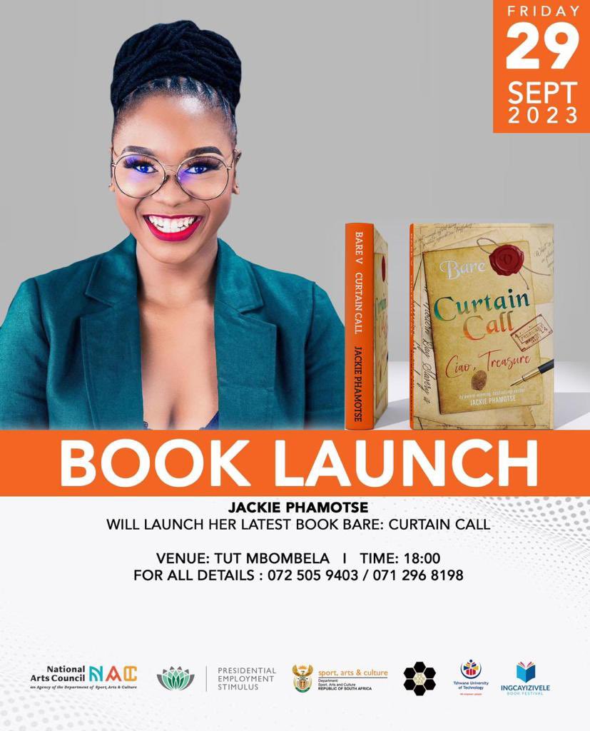 Let’s kick off our Friday, with the Renowned South African author, Jackie Phamotse! Jackie is set to captivate readers once again with the highly anticipated launch of her latest literary masterpiece, "Curtain Call”  
<a href="/JackiePhamotse/">Jackie Phamotse</a> 
#ingcayizivele2023 #CuritainCall