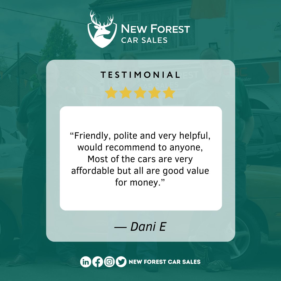 𝙏𝙝𝙖𝙣𝙠 𝙮𝙤𝙪, 𝘿𝙖𝙣𝙞 𝙀, for choosing us and for your kind words. We look forward to assisting you and many others in the future. Your satisfaction is our priority.

Visit New Forest Car Sales today and experience the difference for yourself.

🌐 newforestcarsales.co.uk