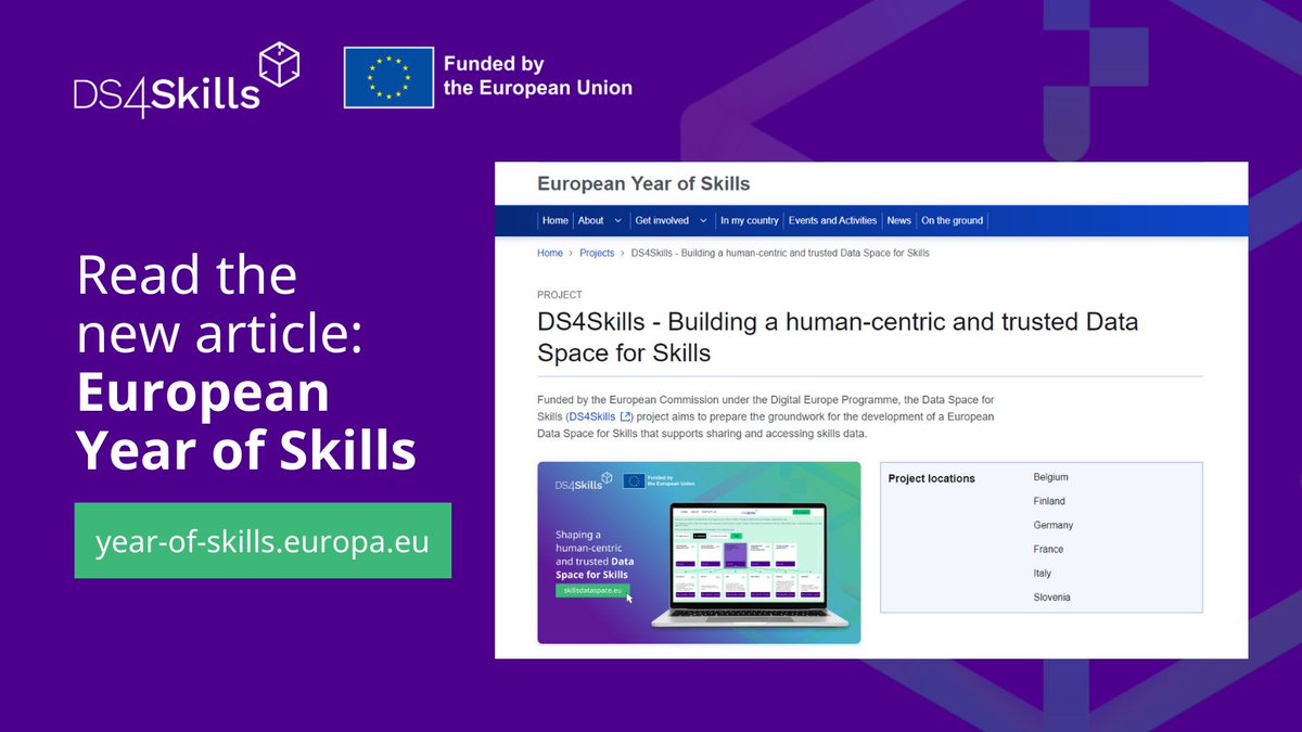 📰🆕 The #DS4Skills project has been featured on the #EuropeanYearofSkills platform, which is the European Union initiative to help people get the right skills for quality jobs and support companies in addressing skill shortages.

Read the article here: ↪️ year-of-skills.europa.eu/projects/ds4sk…