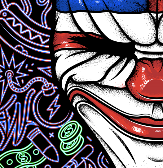 This month, we've been art directing 3 artists on a series of posters for @PLAION_UK and the upcoming and much-anticipated PAYDAY 3. This is a very small, zoomed-in area of the final piece by vector master @sinagedesign - can't wait to reveal the full poster! #Payday3 #PAYDAY