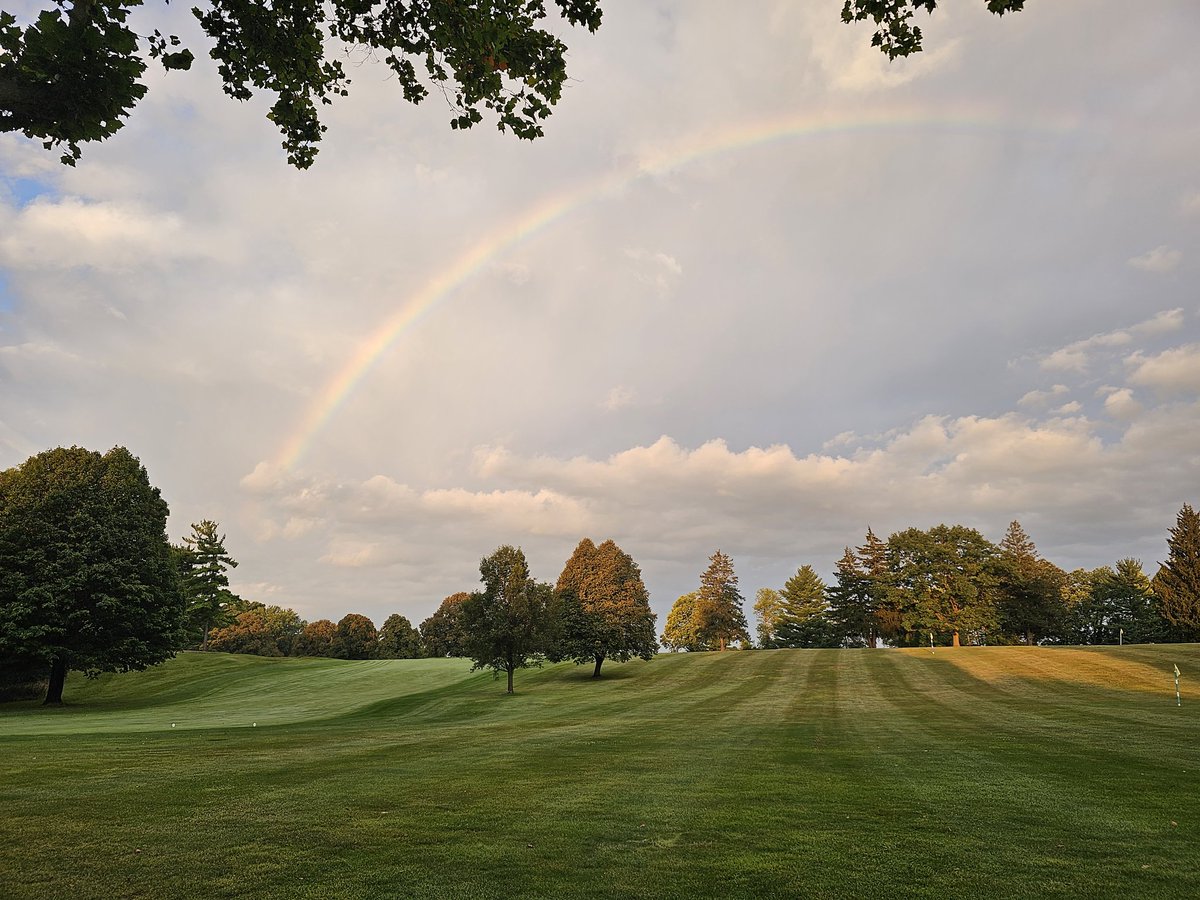 Grassman89's tweet photo. ROYGBIV...  Red, Orange, Yellow, Golden Retriever, Blue, Indigo, Violet
@DogsOfTurf #golfcoursegoldens https://t.co/B9aY44C8PU