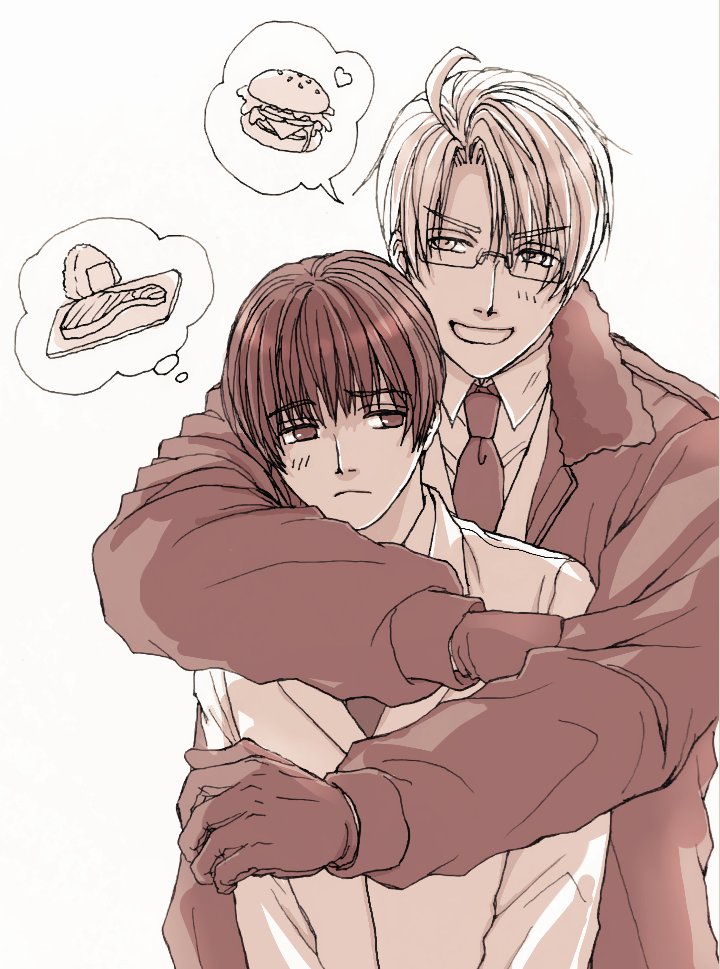 アル菊
🍔「キク！ハンバーガー食べに行こう！」
🍙「…はあ、今日もですか(……塩鮭が恋しいです)」