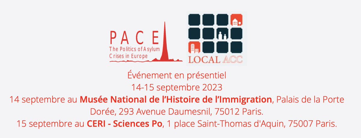Localacc1's tweet photo. #Localaccenaction #exil #accueil #solidarité
Colloque final du projet ANR PACE et du projet @ICMigrations @Localacc1 le 14/09 au Musée National de l'Histoire de l'Immigration et le 15/09 au @CERI_SciencesPo 

Inscrivez-vous! https://t.co/85bKIjI32g https://t.co/t9RDAbmF4Q