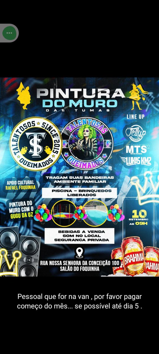 Só pra Lembrar que Domingão Dia 10 terá grande pintura do muro da turma Talentosos e Talentosas 🎭 então todos convidados Ambiente famíliar segurança privado no local muito samba muita marchinha, lazer curtição. Viva nossa cultura muita paz no carnaval.🎉 🎭