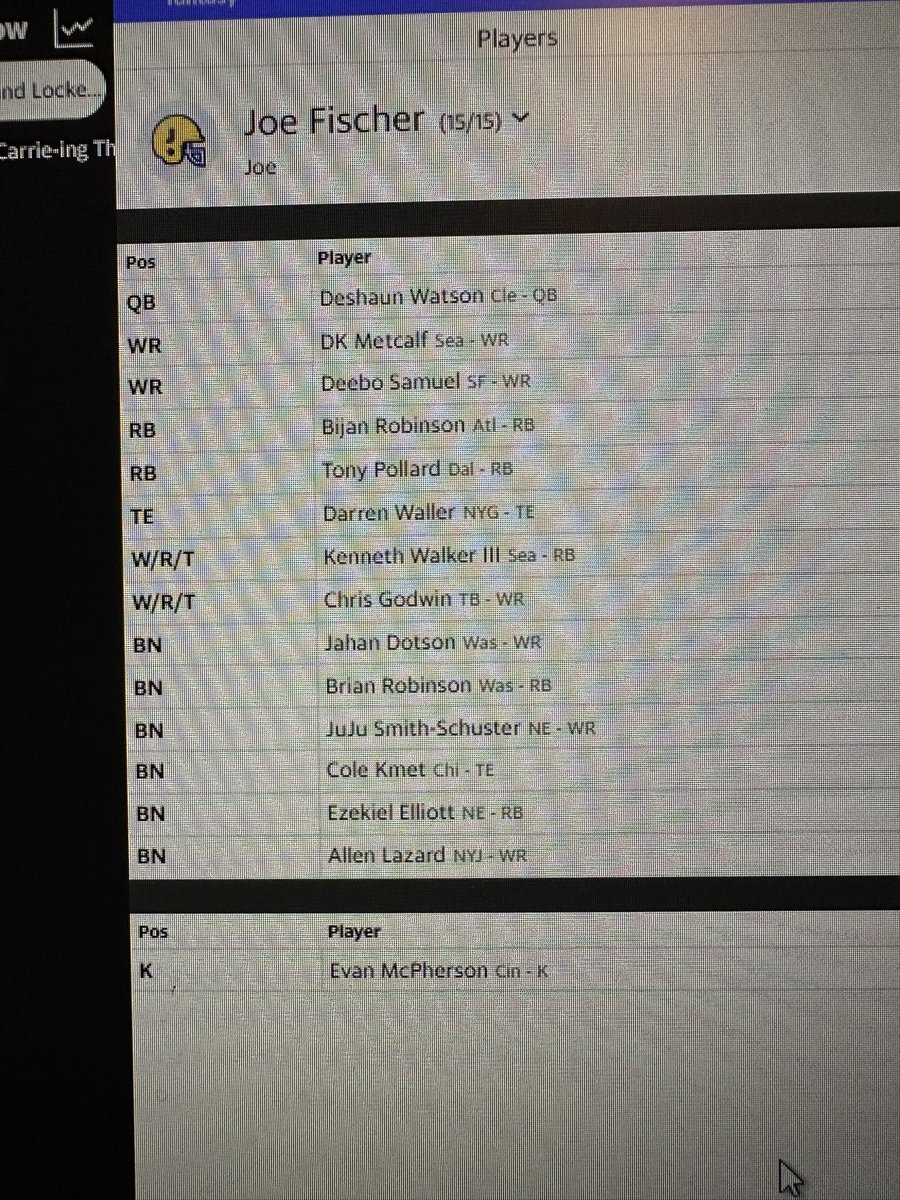 IceJJFisch's tweet photo. @Fantasy_Guru rate my draft. 10 man league .5 ppr and I was 7 pick https://t.co/YqpGSNOdIK