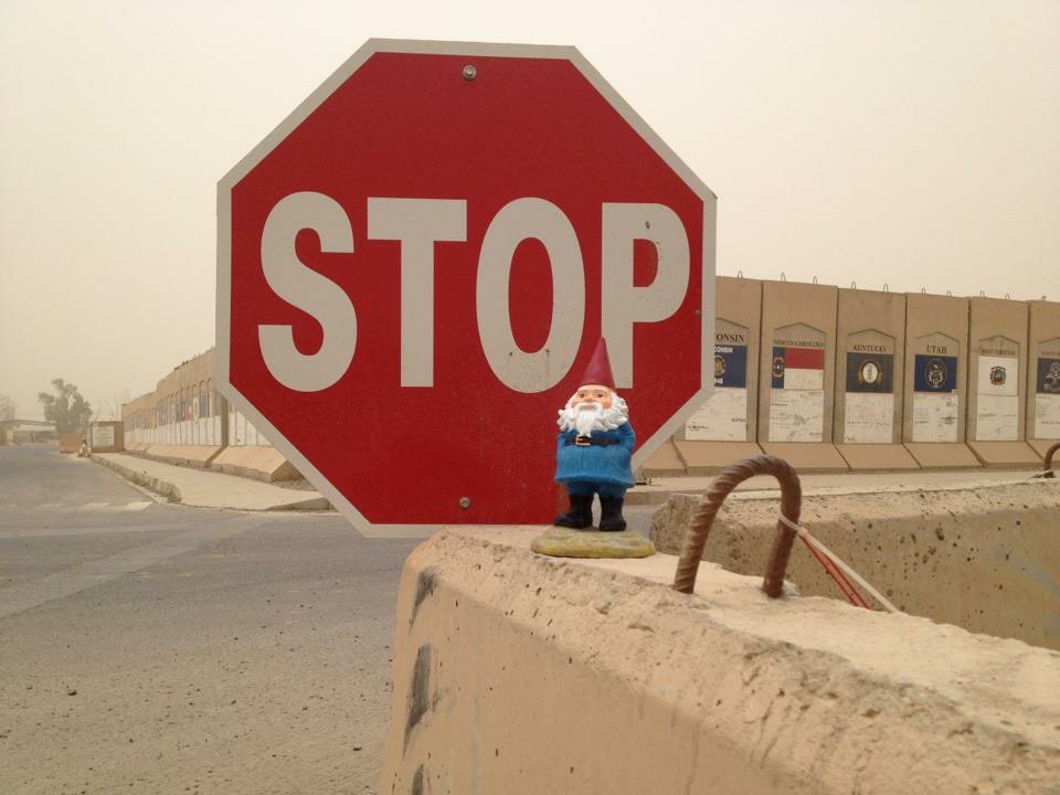 HiottAshley11's tweet photo. When your mother in law sends a roaming gnome to Baghdad. 

#iraq #BDSC #BIAP #Baghdad @travelocity #RoamingGnome @RoamingGnomee https://t.co/QftjW6HKYQ