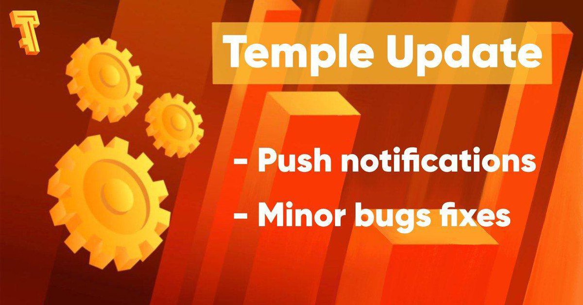 TempleWallet's tweet photo. 🛠 Temple wallet extension was updated to the newest version

Push notification
Users can receive notification about events, opportunities or latest news.

Fixes and improvements
- Fixed UI on Token page, Improved UX on Send page
- Fixed minor bugs

More is coming soon 😎

#Tezos https://t.co/WNHo3LMxa3
