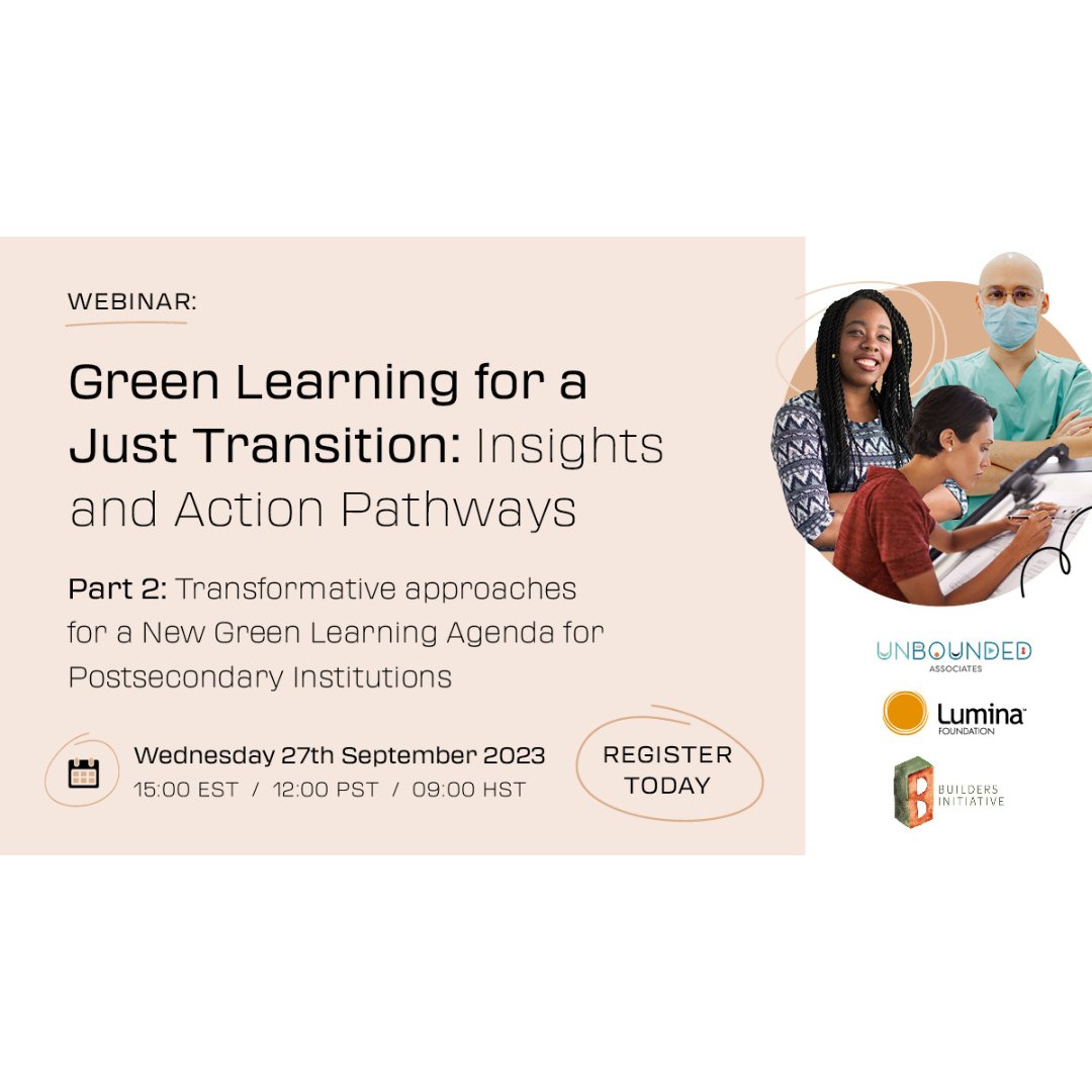 We are excited to host a panel of speakers at our upcoming virtual discussion on September 27th, 2023 at 3pm EST for a virtual discussion on Transformative Approaches for a New #GreenLearning Agenda for Postsecondary Institutions. Register now! bit.ly/45mqcKT