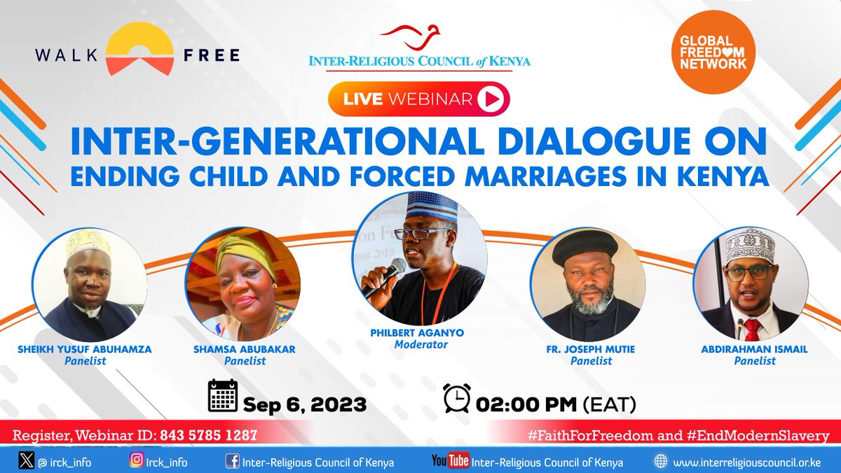 NOW HAPPENING: Privileged to be moderating a very pertinent conversation: An intergenerational dialogue webinar on the Role of Faith Community in ending Child &amp; Forced Marriage in #Kenya. Btn: 2pm–4pm.

#EndChildMarriage

REGISTER: 
us02web.zoom.us/webinar/regist…
