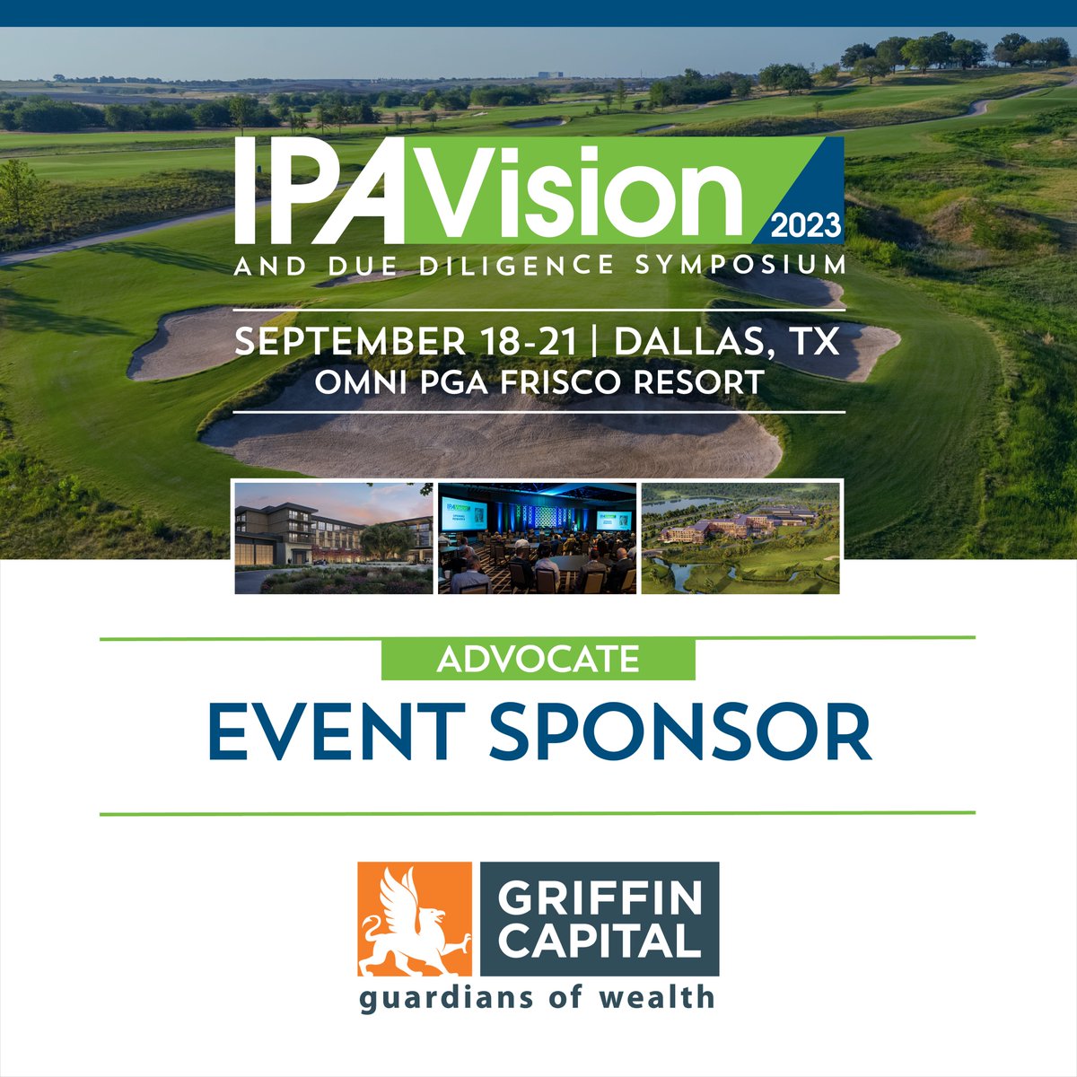 portfolioalts's tweet image. Thank you to our Advocate level sponsor, Griffin Capital for sponsoring this year’s IPAVision. Griffin Capital brings investor focused, outcome driven, real estate investor solutions to the industry. Find out more: griffincapital.com