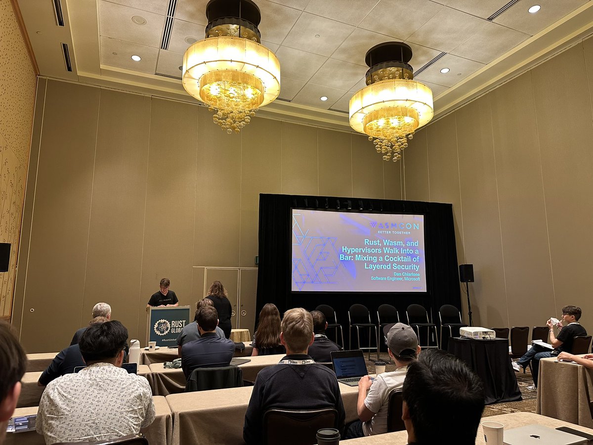 vogti's tweet image. @danologue talking about using hypervisors to improve wasm security here at #wasmcon #rustglobal