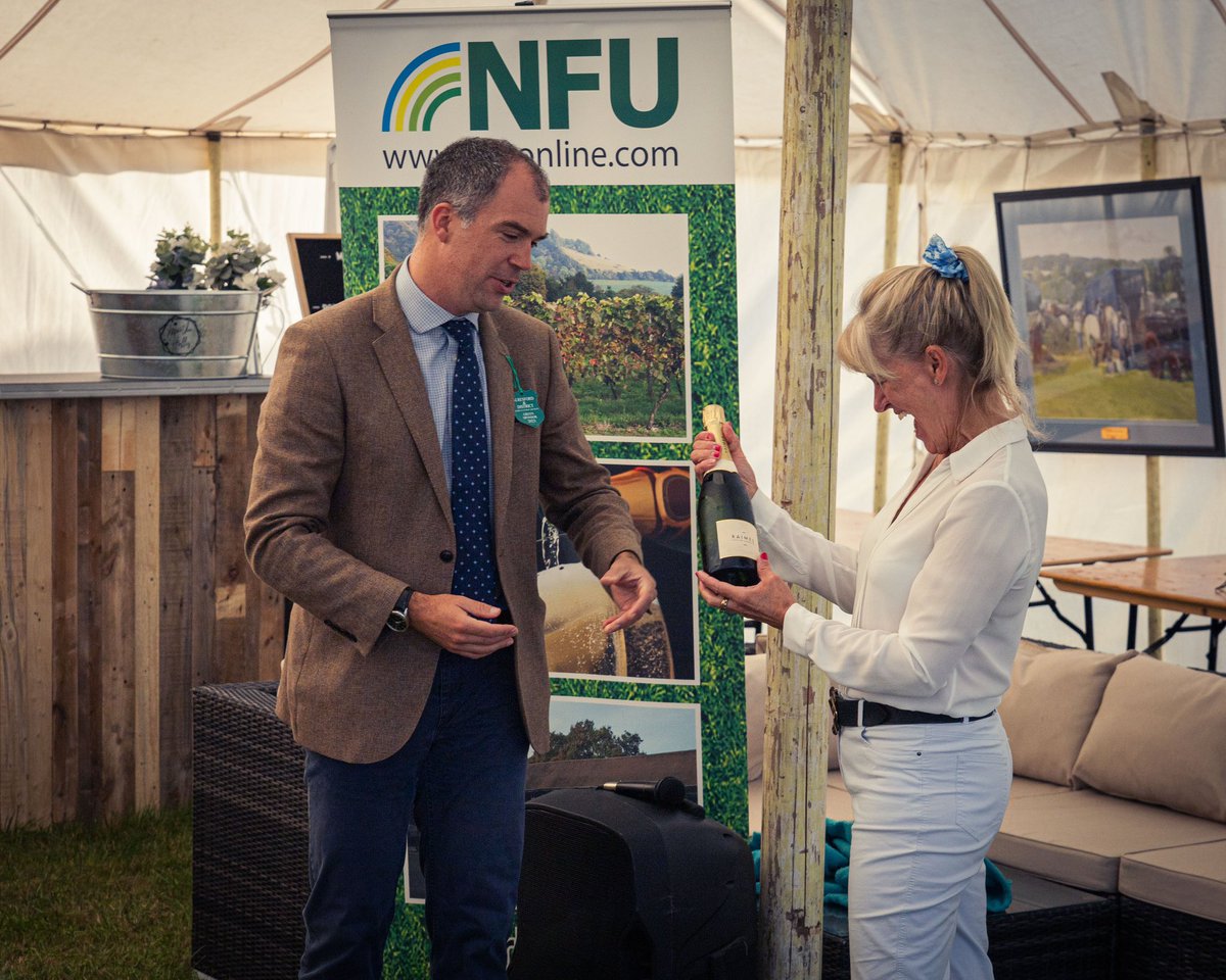 NFU President Minette Batters receiving a bottle of Raimes Classic from NFU Winchester &amp; Wickham’s James Prewett at Alresford Show. So chuffed it was one of ours, just wish we could have a glass with you! 
#foodandfarming #diversification #nfu #raimes