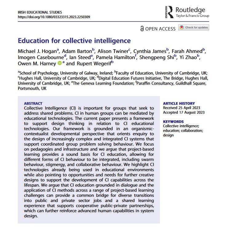 DEFICambridge Digital Education Futures Initiative (@defi_cambridge) on Twitter photo <a href="/DEFI_Cambridge/">DEFICambridge Digital Education Futures Initiative</a> is so proud that our first STRIx researcher: <a href="/michaelhogannui/">Michael Hogan</a> ās work with the wider DEFI network has been recognised in a journal article, just published today. An amazing example of creative collective intelligence itself. <a href="/DEFI_Cambridge/">DEFICambridge Digital Education Futures Initiative</a> is so proud that our first STRIx researcher: <a href="/michaelhogannui/">Michael Hogan</a> ās work with the wider DEFI network has been recognised in a journal article, just published today. An amazing example of creative collective intelligence itself.