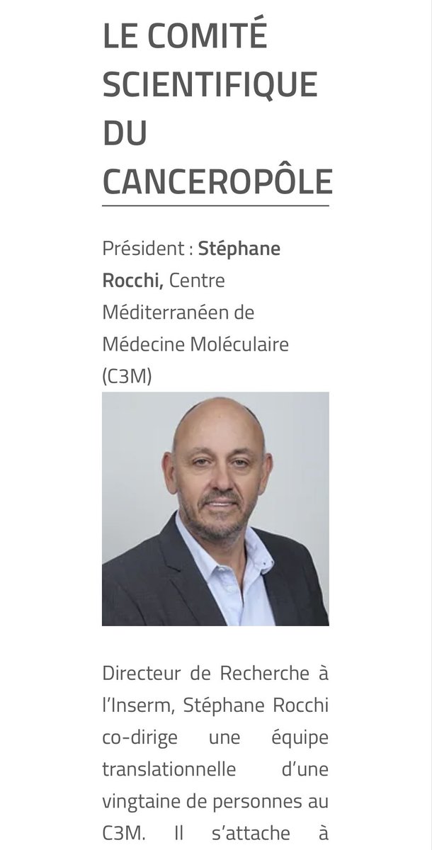 Stephane Rocchi (@srocchi1) on Twitter photo Vraiment très heureux et très fier d’être élu à la Présidence du Conseil Scientifique du Canceropole PACA. Je vais tacher d’être le digne successeur de <a href="/Xavier_Morelli/">Xavier morelli</a> .
@CanceropolePACA <a href="/Institut_cancer/">Institut national du cancer</a> <a href="/C3M_U1065/">C3M</a> <a href="/CHUdeNice/">CHU de Nice</a> Vraiment très heureux et très fier d’être élu à la Présidence du Conseil Scientifique du Canceropole PACA. Je vais tacher d’être le digne successeur de <a href="/Xavier_Morelli/">Xavier morelli</a> .
@CanceropolePACA <a href="/Institut_cancer/">Institut national du cancer</a> <a href="/C3M_U1065/">C3M</a> <a href="/CHUdeNice/">CHU de Nice</a>