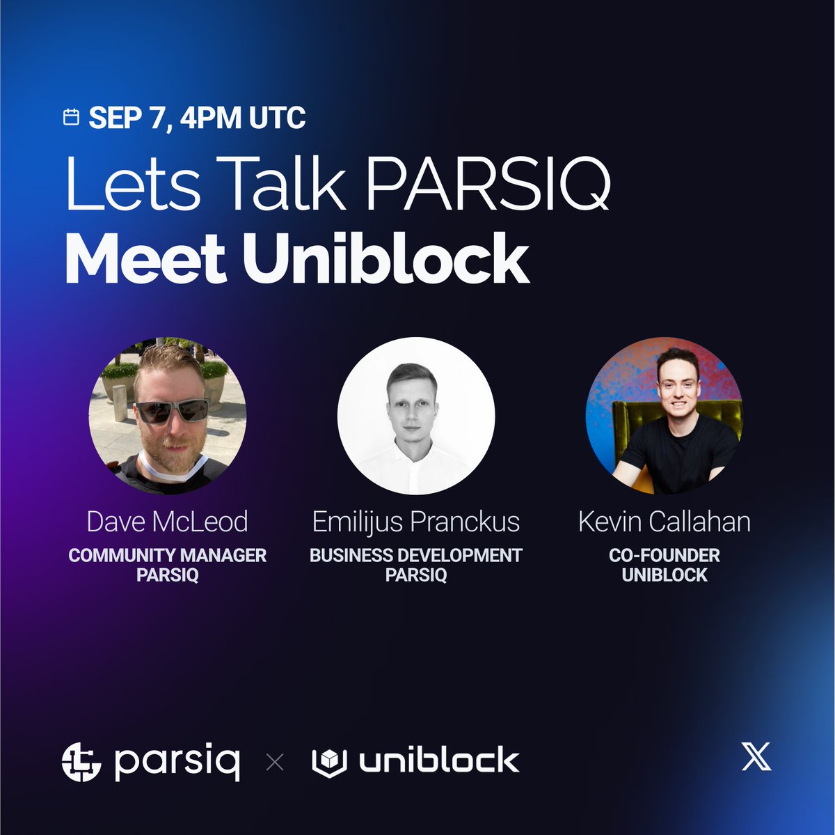 Reactive Network | By PARSIQ (@parsiq_net) on Twitter photo 🎙️AMA ALERT🎙️
‘Let’s Talk PARSIQ – Meet <a href="/Uniblock/">Uniblock | Unified Developer Platform for Web3</a>', featuring co-founder <a href="/KevGCallahan/">Kevin Callahan 🚀</a> goes LIVE September 7 at 4PM UTC 🙌
Set a reminder: x.com/i/spaces/1eaKb…
We'll discuss our new partnership and learn all about Uniblock! 🔥
Comment below with your questions 👇 🎙️AMA ALERT🎙️
‘Let’s Talk PARSIQ – Meet <a href="/Uniblock/">Uniblock | Unified Developer Platform for Web3</a>', featuring co-founder <a href="/KevGCallahan/">Kevin Callahan 🚀</a> goes LIVE September 7 at 4PM UTC 🙌
Set a reminder: x.com/i/spaces/1eaKb…
We'll discuss our new partnership and learn all about Uniblock! 🔥
Comment below with your questions 👇