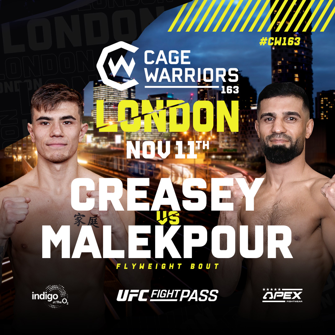 A Flyweight Fight You Won’t Want To Miss! 🤩

Tom Creasey heads back to the indigo to face fellow prospect Amir Malekpour on November 11th at #CW163 London 🏴󠁧󠁢󠁥󠁮󠁧󠁿

🎟️ 𝗧𝗶𝗰𝗸𝗲𝘁𝘀: bit.ly/47ayJBW