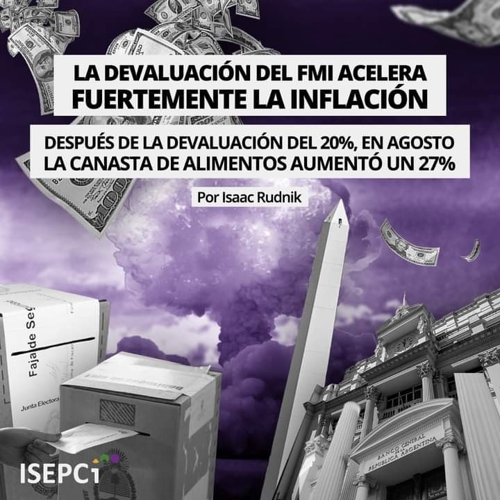maurolopez_ok's tweet photo. LA DEVALUACIÓN DEL FMI ACELERA FUERTEMENTE LA INFLACIÓN📷
DESPUÉS DE LA DEVALUACIÓN DEL 20%, EN AGOSTO LA CANASTA DE ALIMENTOS SUBIÓ 27% EN LOS BARRIOS POPULARES 📷📷 https://t.co/iNPL9wbrbc