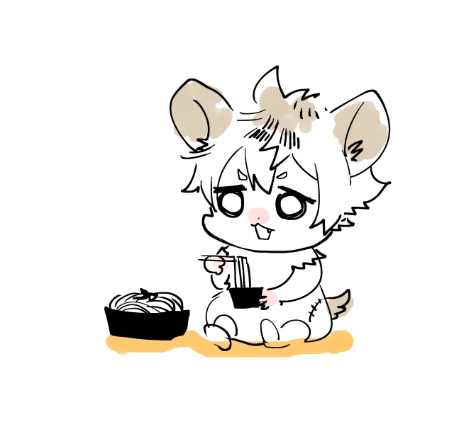 (昨日の晩半分寝ながら描いた)蕎麦を食う仔ラギ 