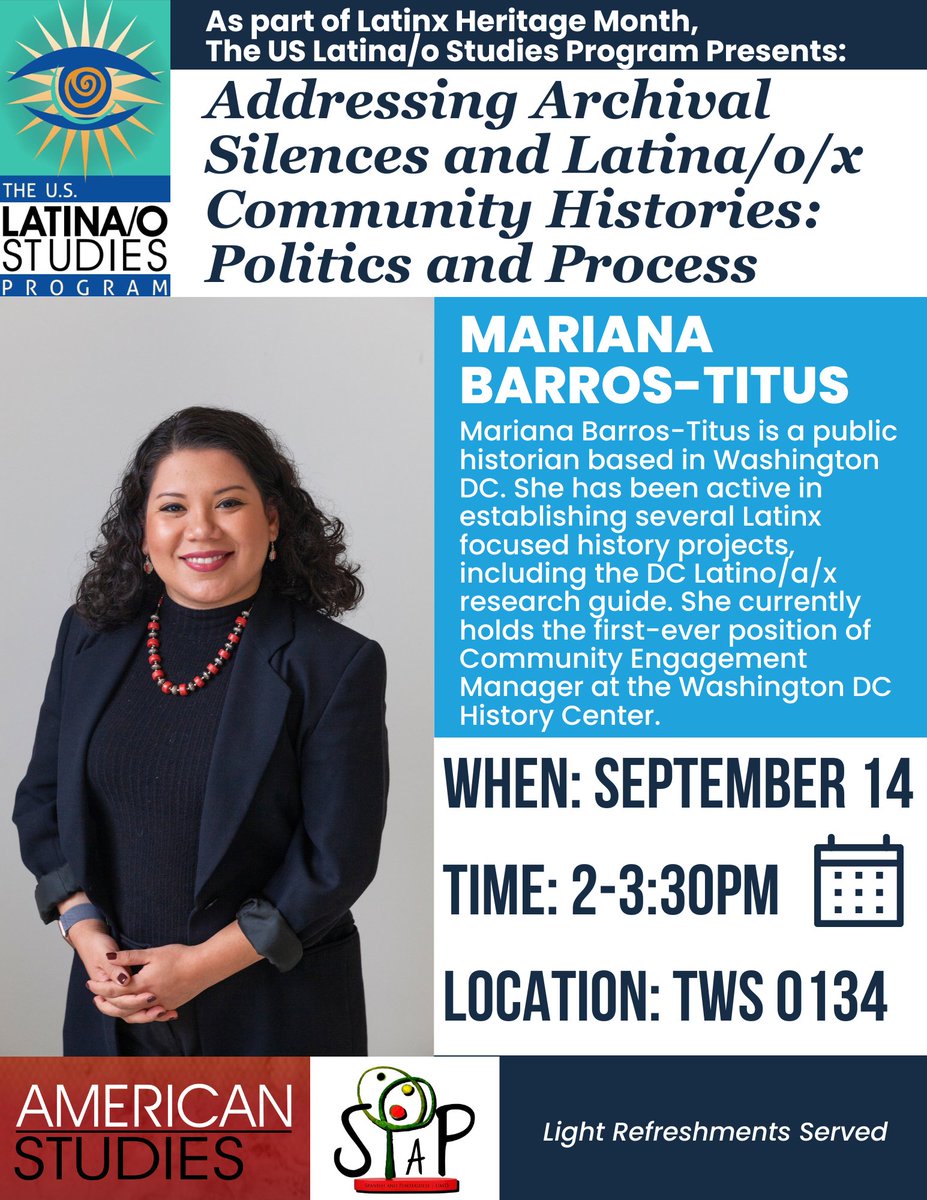 To celebrate Latinx Heritage Month, join us on September 14th from 2-3:30pm to listen to our guest speaker, Mariana Barros-Titus. We hope to see you then!