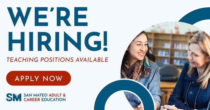 SanMateoAS's tweet image. The San Mateo Adult and Career Education is Hiring Teachers!
sanmateoadulted.org
In-person and remote positions are available now!
Check out our job openings here: ow.ly/Q5iV50JtJKe
#SMASJobs
#TeachingPositions
#remotejobs #Workfromhome