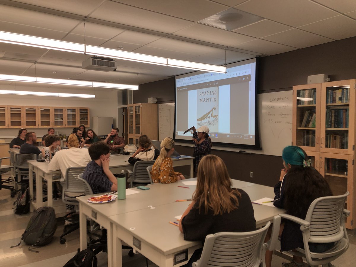USU_InsectTours's tweet photo. The Entomology Club had a great first meeting w/ presentations by Gavin &amp; Anthony about Hemipterans &amp; Lepidoptera, respectively. Helani also led a fun scientific illustration session, where we doodled some praying mantises. Thanks all for joining! https://t.co/Bds3t998Cb