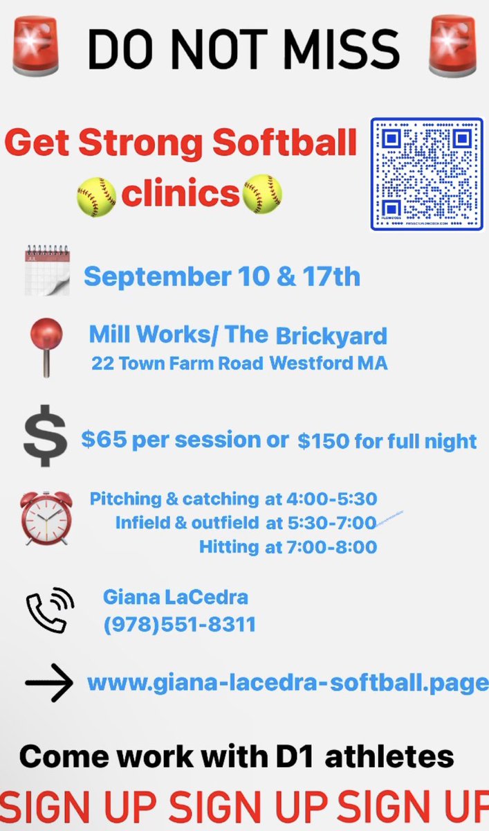 gianalacedra's tweet photo. Calling all softball players📞 Join me and my Umass Lowell softball teammates 2 times this month for training‼️‼️ https://t.co/NmAFUixPqK