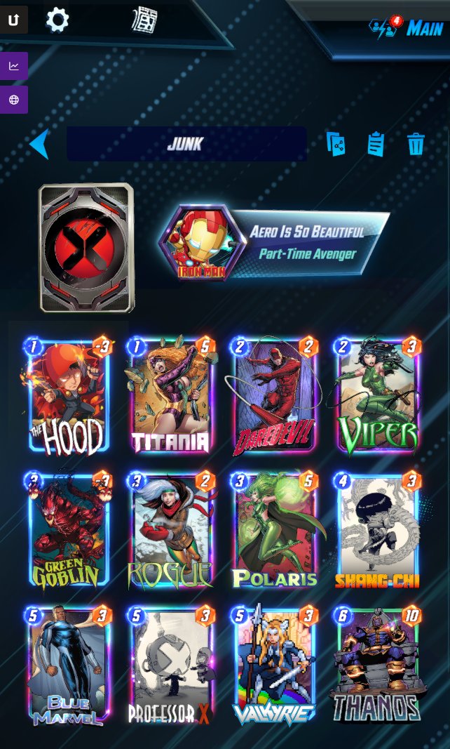 Nonosung's tweet photo. Start by using Electro Sandman ,Inshenuat ,Tempo Aero Wave and get destroy by Loki. Cant wait for @marvelsnapzone to give us best Loki counter
Finally got to infinite on 2nd days by @ninaisnoob Thanos Junk Control list
Valkyrie  = 8 cube 
#marvelsnap #snapdeck #infinitedeck https://t.co/YUAAocyZSs