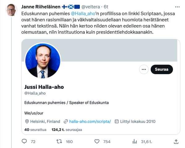 MikaPirhonen's tweet image. #Eduskunta #vihapuhemies #Scripta