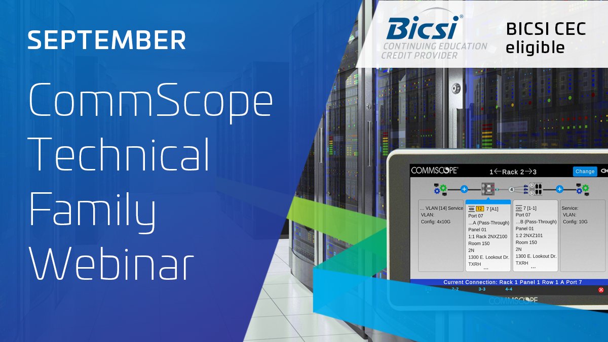 CommScope Technical Family Webinar Alert! Explore the growing need for AIM, AIM systems in managing high-density environments, as well as key considerations and use cases. Register now! bit.ly/3Q6YJ8n #AutomatedInfrastructureManagement #cablinginfrastructure
