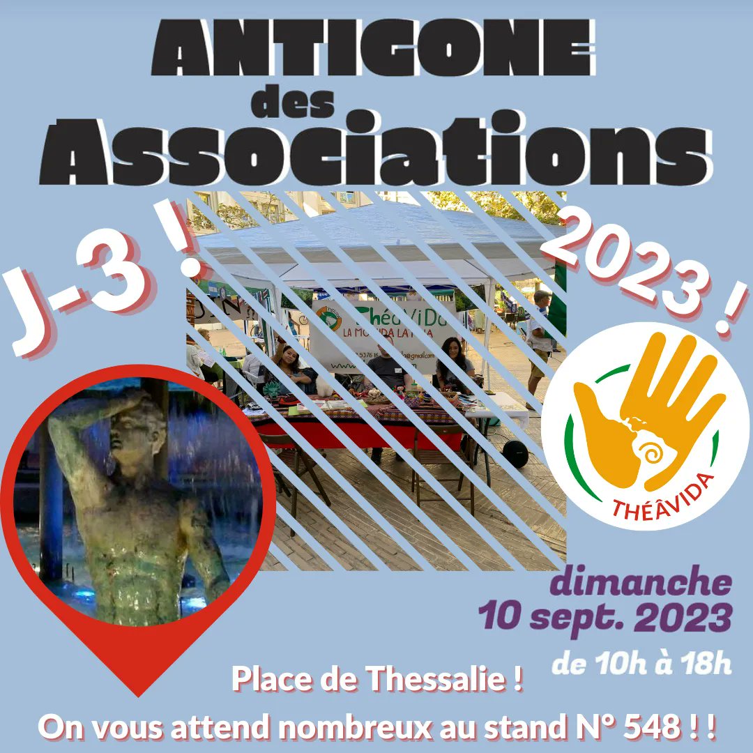 Theavida's tweet photo. J-3 ! 🤠 

Ce dimanche 10 septembre, ThéaVida vous attend à la Foire au Associations ! 🎪
Nous y serons de 10h à 18h pour vous accueillir ! ❤️ 

On vous attend nombreux ! 😎

À dimanche ! 👋

#Montpellier #Antigone #Associations #AntigoneDesAssociations #ThéâViDa #Latinos https://t.co/5TMFDcAS5c