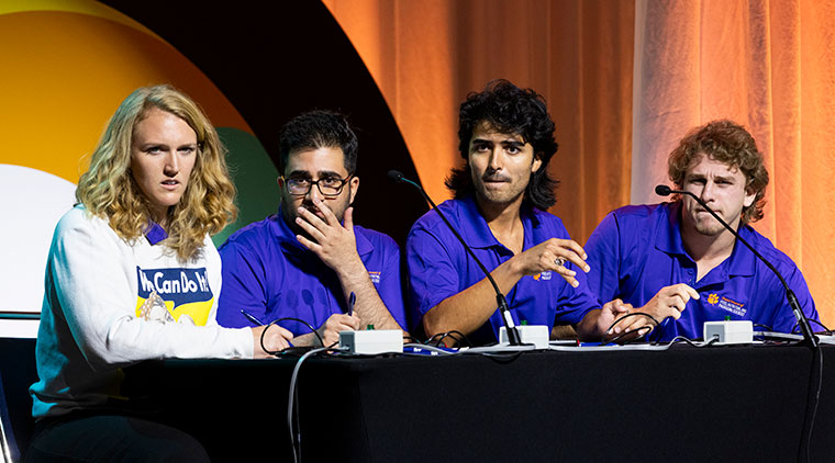 IFT's tweet photo. Go, Tigers! In an exciting first-time win, @ClemsonUniv came out on top at this year's #IFTSA College Bowl Competition, taking place at #IFTFIRST. 🏆
Read more: https://t.co/sxmpu9pxeh https://t.co/6UfVVRKuCl