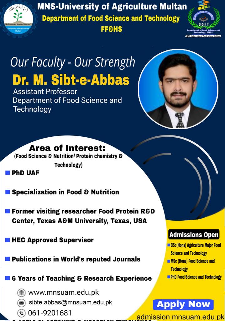 FSTMNSUA's tweet photo. Meet the Brilliant Minds Behind Your Future: Our Esteemed Faculty!
Honorable Dr. Sibt-e-Abbas
(Assistant Professor of Department of Food Science and Technology )
#admissionOpen2023
#MNSUAM
#FoodScienceandTechnology https://t.co/r0ILoAi1Mi