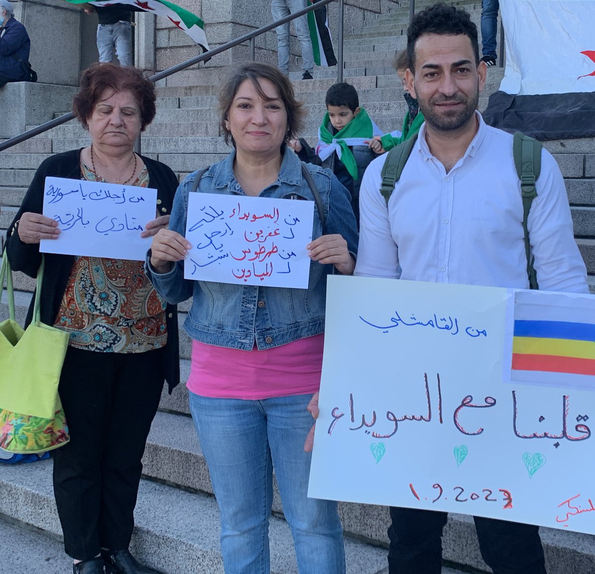 NCucek's tweet photo. I’m Kurd, am Syrian, am against #sectarianism and support #Swedas ’movement 
#Helsink_Parliament https://t.co/uTeOXCvL55