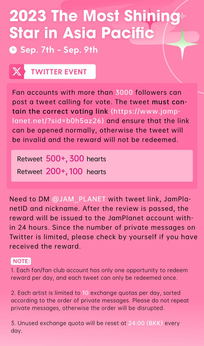 [07092023] Day 1 - JAM PLANET - Twitter Event

Please RT/QRT this post to win votes for Build! 💙

🎯500+ RT = 300 hearts
🎯200+ RT = 100 hearts

🔗jamplanet.net/?sid=b0h5az26

#BuildJakapan 
#JamPlanet