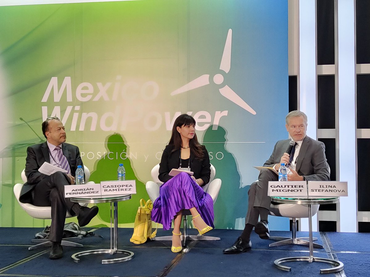 energiahoy's tweet photo. #Cobertura | "La #UniónEuropea con #NextGenerationEU, destinará 800 mil mde a la #TransiciónEnergética. Además, #REPowerEU incrementó a 480 GW el plan para capacidad instalada de #Eólica hacia 2030". @GautierMignot2, embajador de #UE en México. #MWP2023 #MexicoWindPower día 1 https://t.co/IjPOu6EsBF